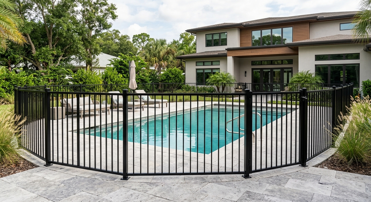 Aluminum fence around a residential pool