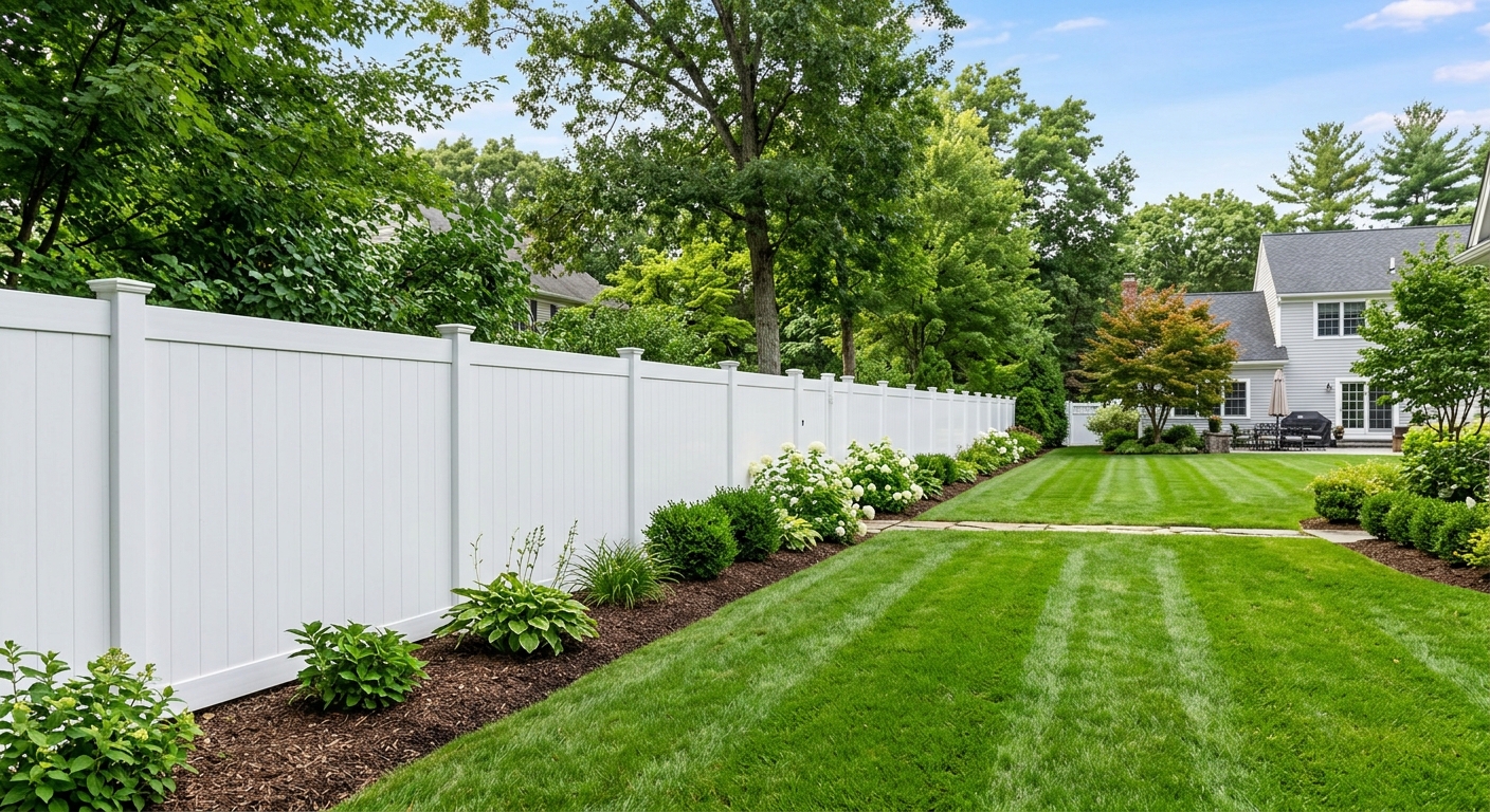 White vinyl privacy fence in Indianapolis yard